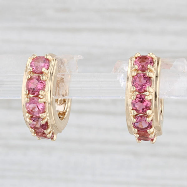 1.15ctw Pink Tourmaline Hoop Huggie Earrings 14k Yellow Gold Round Hoops