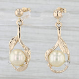 Cultured Pearl Diamond Dangle Earrings 14k Yellow Gold