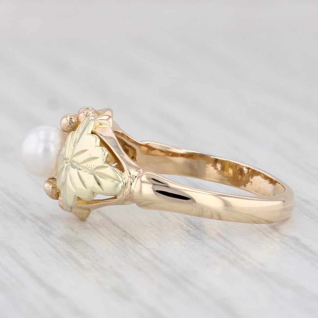 Light Gray Cultured Pearl Solitaire Flower Ring 10k Gold Size 6 Landstroms Black Hills Gold