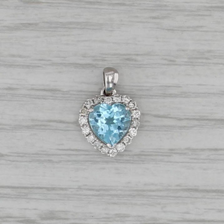 2.50ctw Blue Topaz Diamond Halo Heart Pendant 18k White Gold