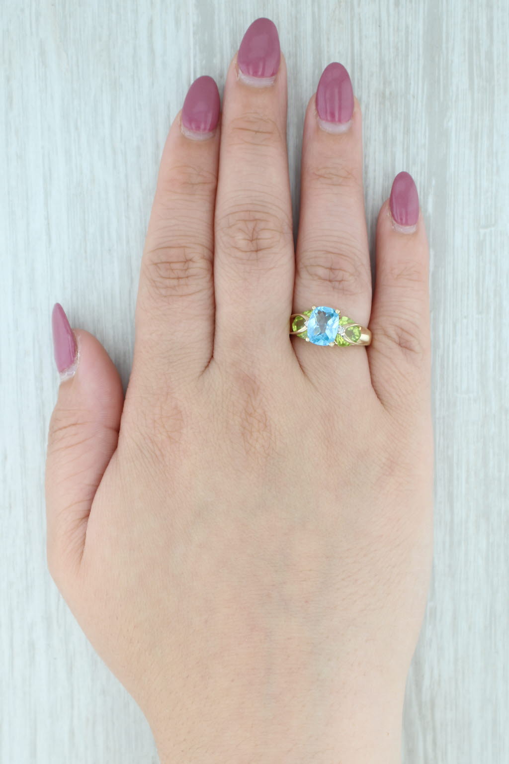 Gray 5.40ctw Blue Topaz Peridot Diamond Ring 14k Yellow Gold Size 7
