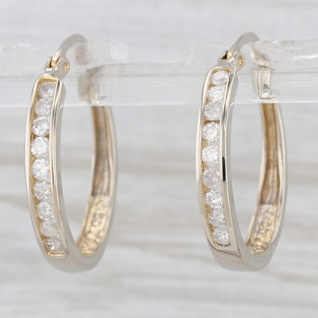 Light Gray 0.50ctw Diamond Hoop Earrings 14k Yellow Gold Snap Top Round Hoops