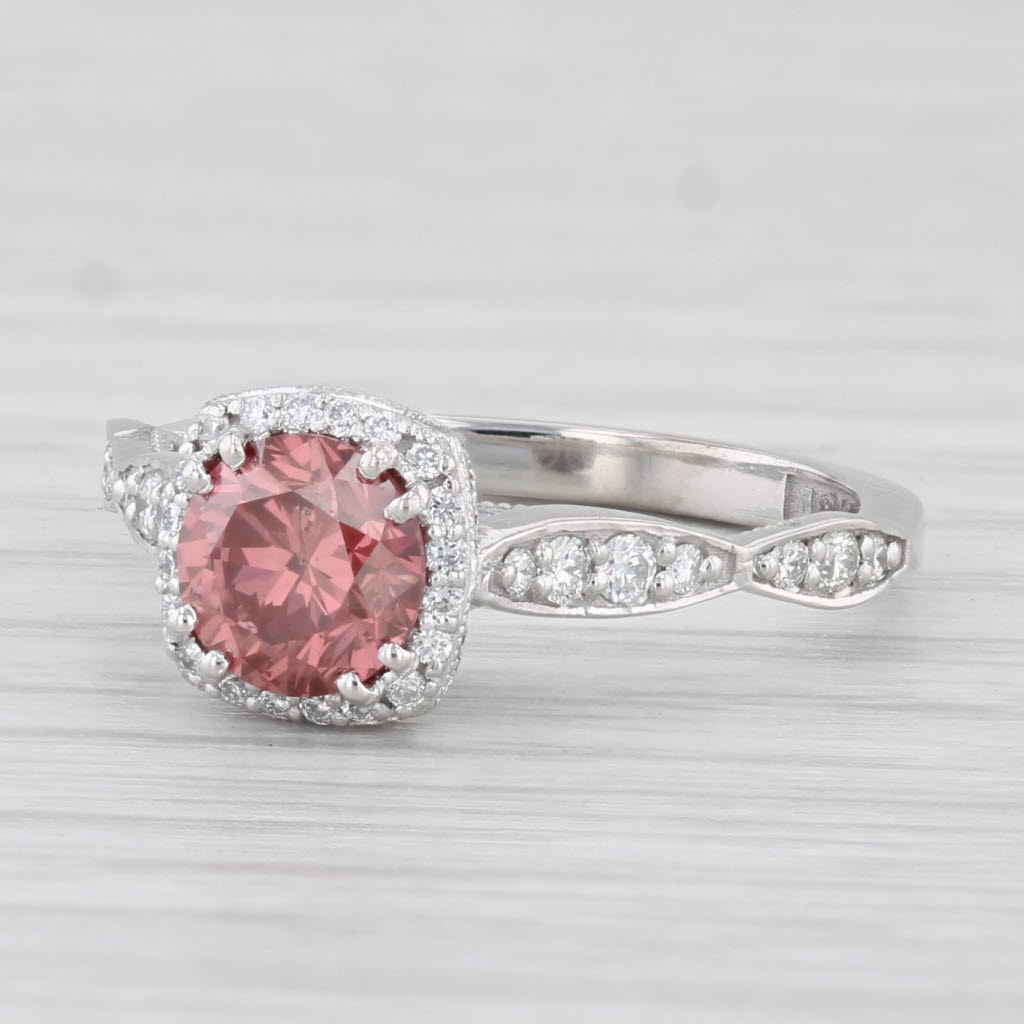 Light Gray New Tacori 1.26ctw Pink Diamond Halo Engagement Ring 18k White Gold Size 6.5 GIA