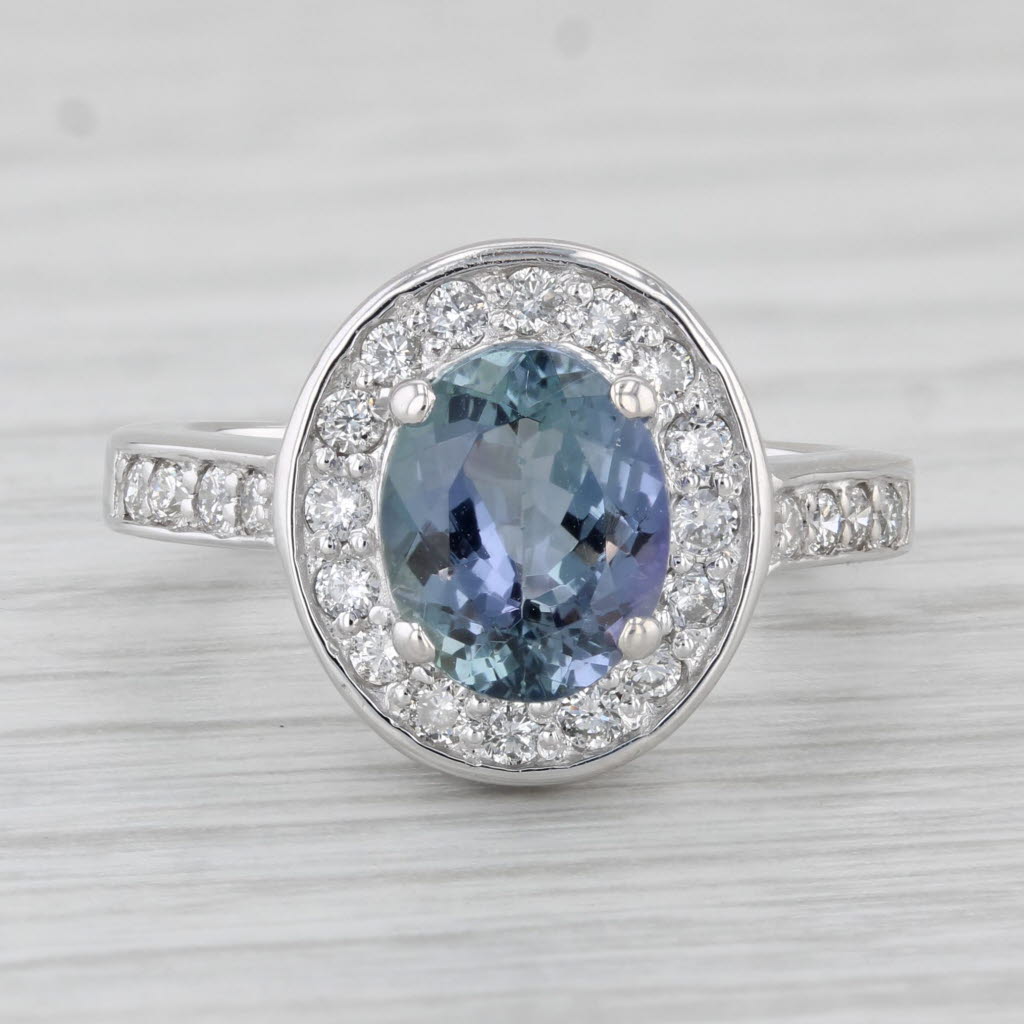 Light Gray 2.20ctw Oval Tanzanite Diamond Halo Ring 14k White Gold Engagement Size 4.75 HKD