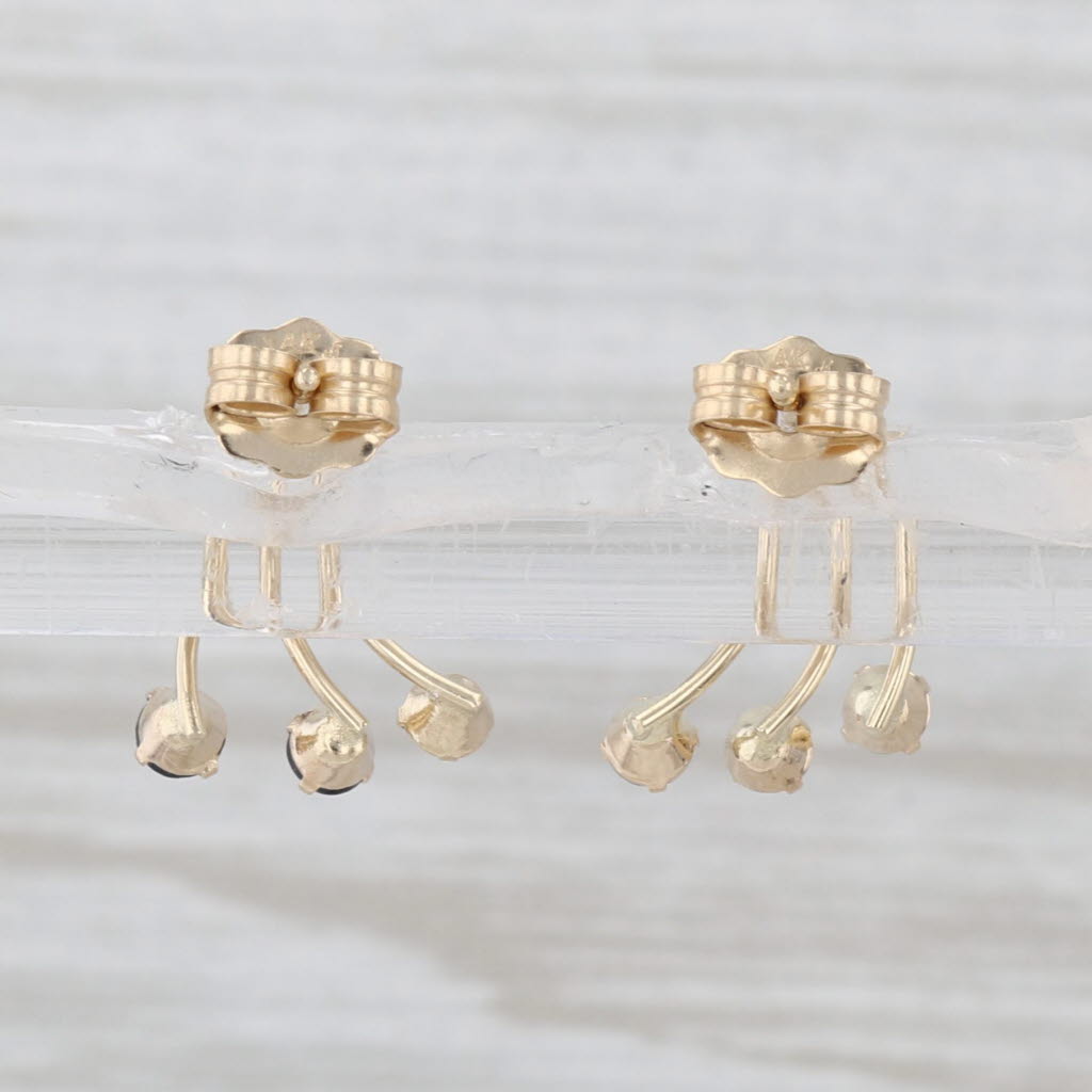 0.30ctw Blue Sapphire 3-Stone Drop Stud Earrings 14k Yellow Gold