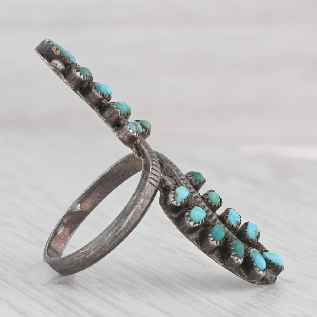 Light Gray Vintage Native American Turquoise Ring Sterling Silver Size 4.5 Statement