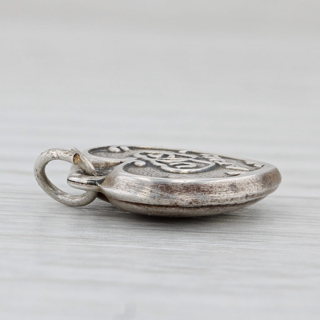 Light Gray Vintage Puffy Heart US Army Charm Sterling Silver Engraved Pendant