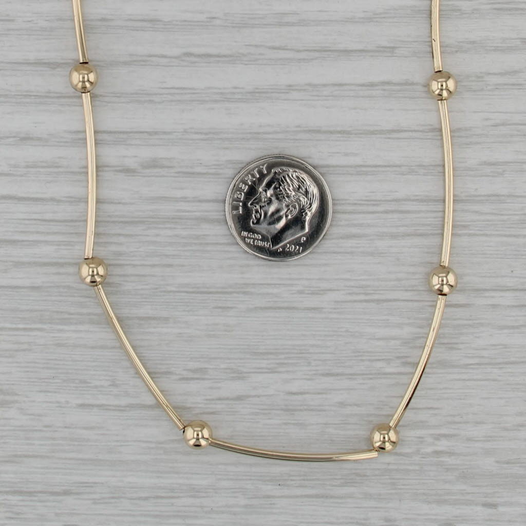 Bar Bead Link Chain Necklace 14k Yellow Gold Adjustable 16-18"