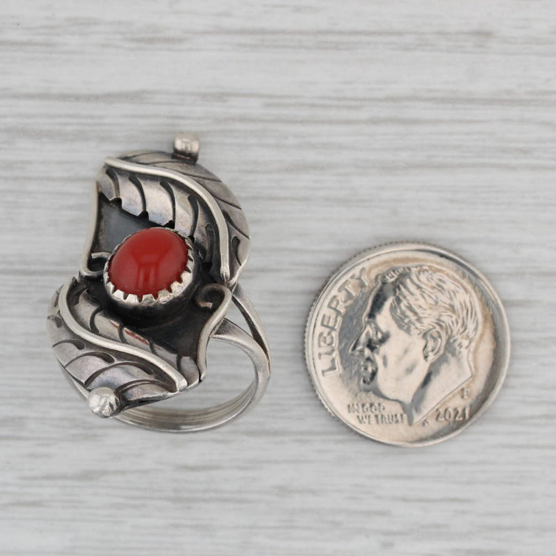 Vintage Native American Red Coral Ring Sterling Silver Size 5.25 Statement