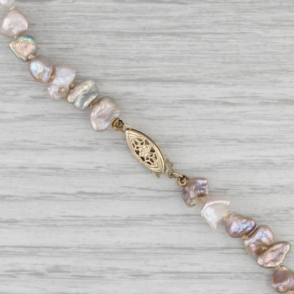 Baroque Pink Freshwater Pearl Bead Single Strand Necklace 14k Gold 28"
