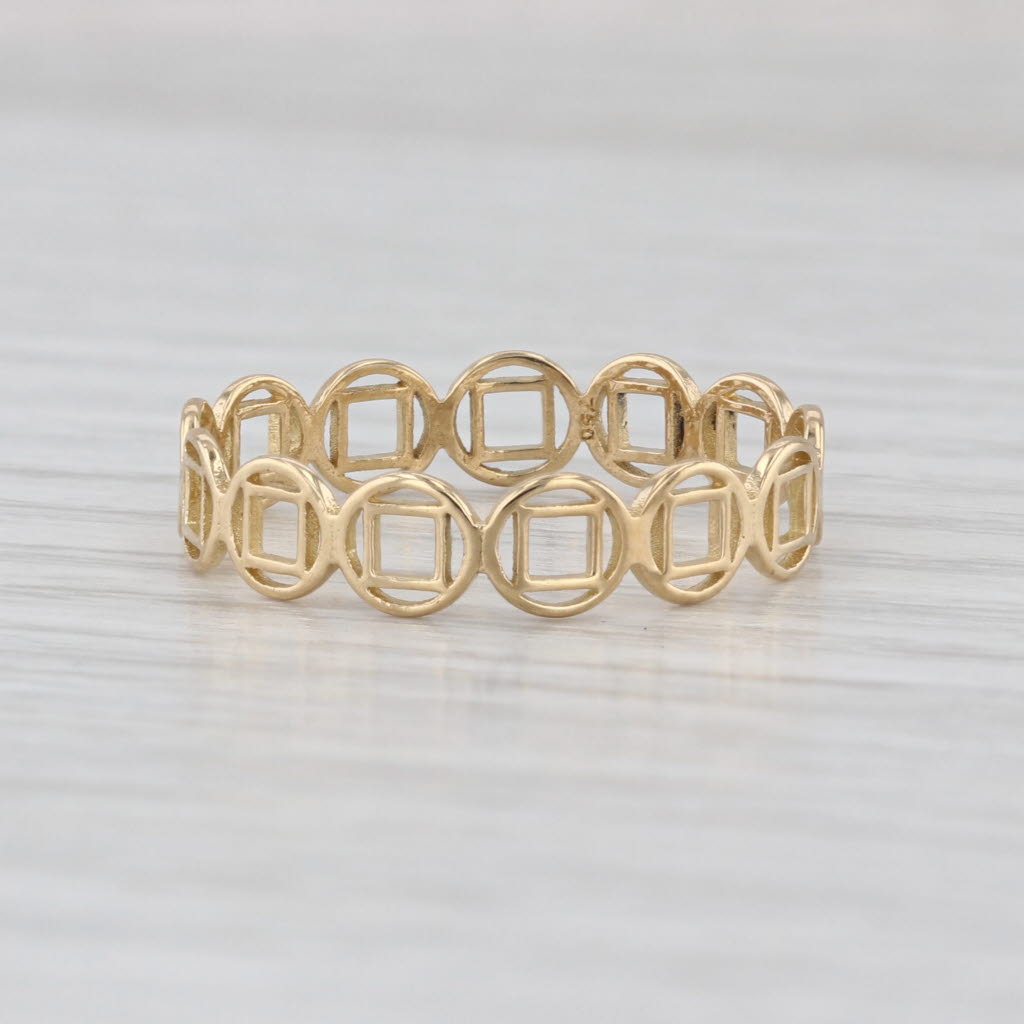 Circles & Squares Ring 18 Yellow Gold Size 9 Band Stackable