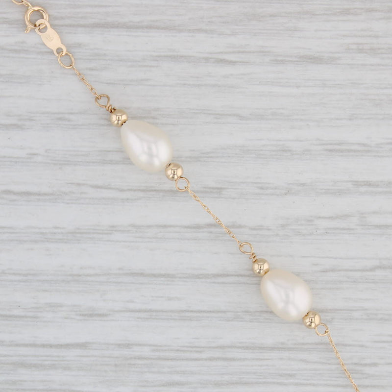 Light Gray Cultured Pearl Bead Chain Necklace 14k Yellow Gold 17.75"