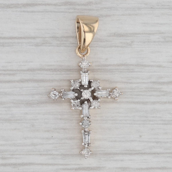 0.25ctw Diamond Cross Pendant 14k Yellow Gold Small Drop
