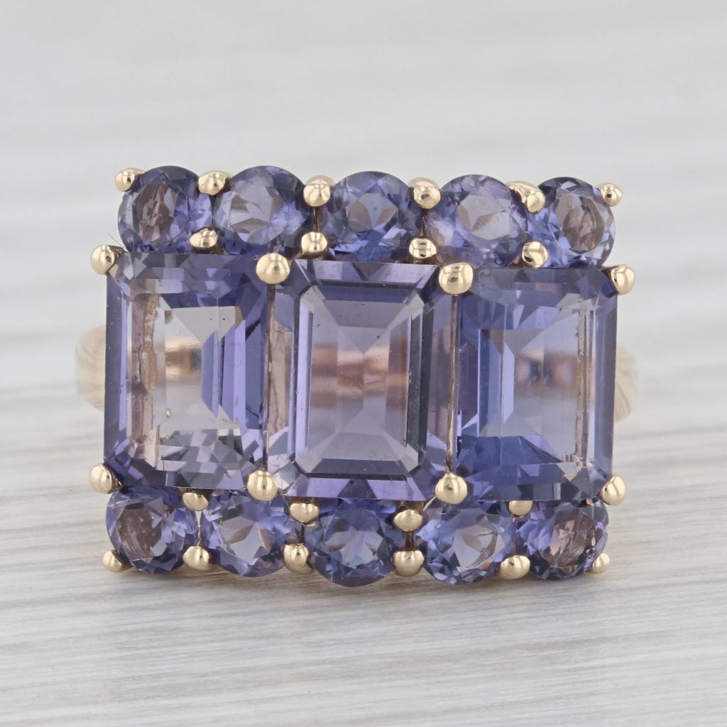 Light Gray 4.95 ctw Iolite Cluster 10K Yellow Gold Gemstone Size 7.25 Ring