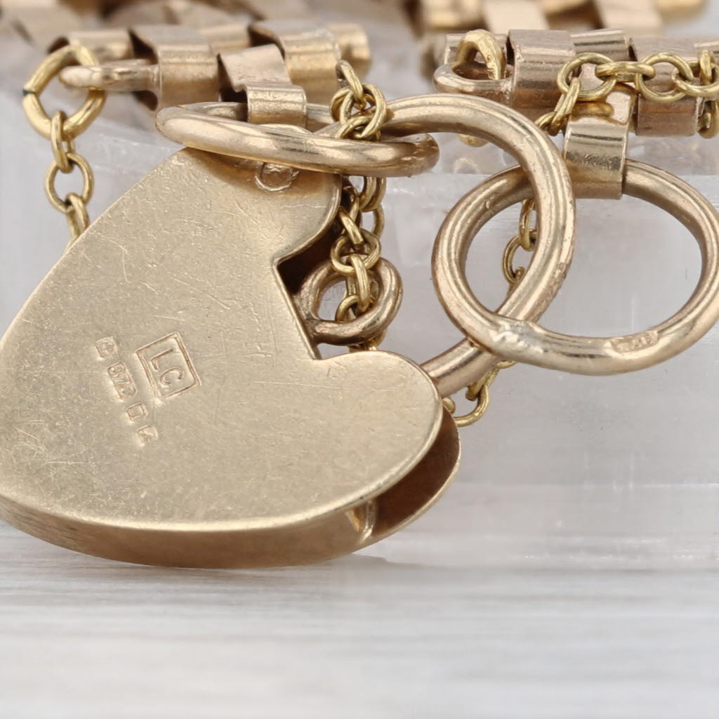 Antique Heart Lock Bracelet 9k Yellow Gold 6.75" 9mm