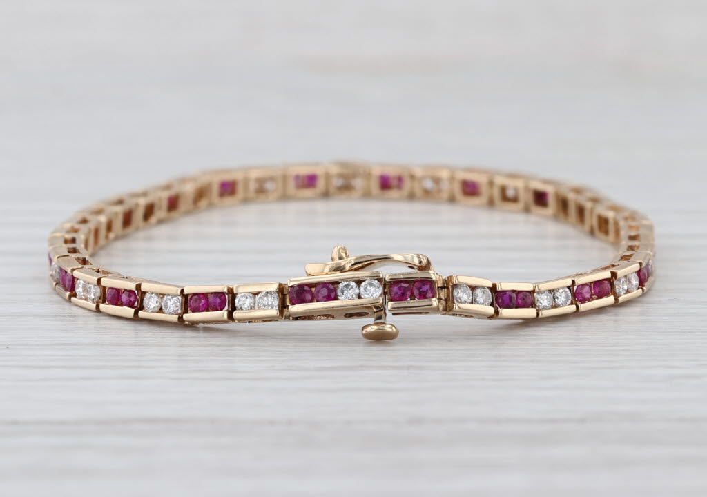 2.30ctw Ruby Diamond Tennis Bracelet 14k Yellow Gold 7" 3.9mm