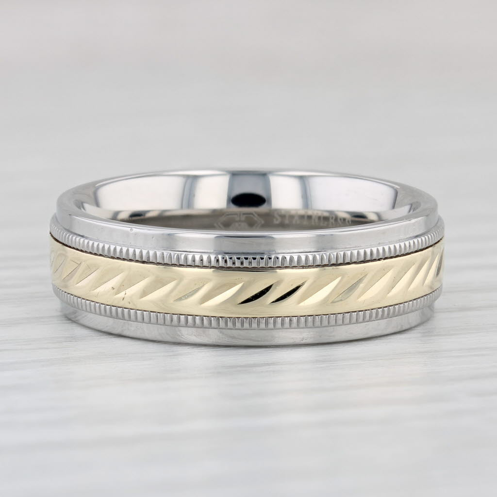 Light Gray Men's Wedding Ring Stainless Steel 10k Gold Size 11 Band Comfort Fit