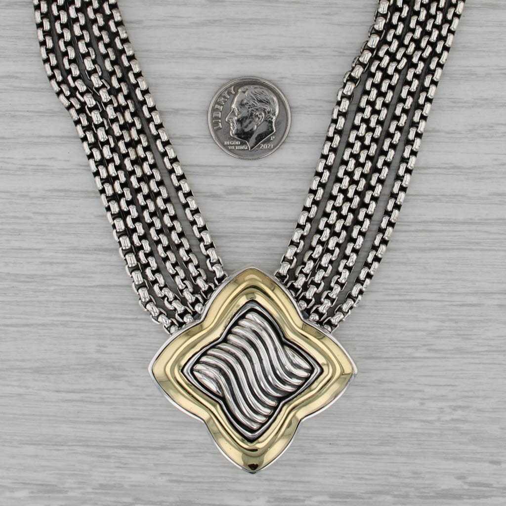 David Yurman Multi-Strand Clover Necklace Sterling Silver 18k Gold 15-17"