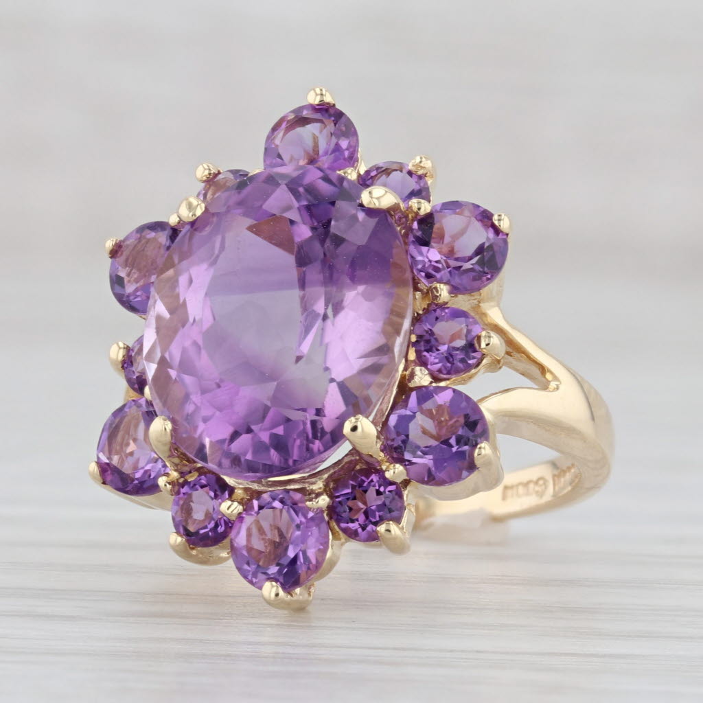 Light Gray 8.20ctw Amethyst Cocktail Ring 14k Yellow Gold Size 6.5