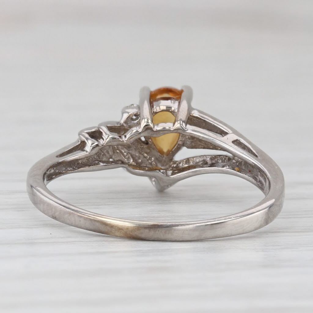 Light Gray Pear Cabochon Citrine Solitaire Ring 14k White Gold Size 7