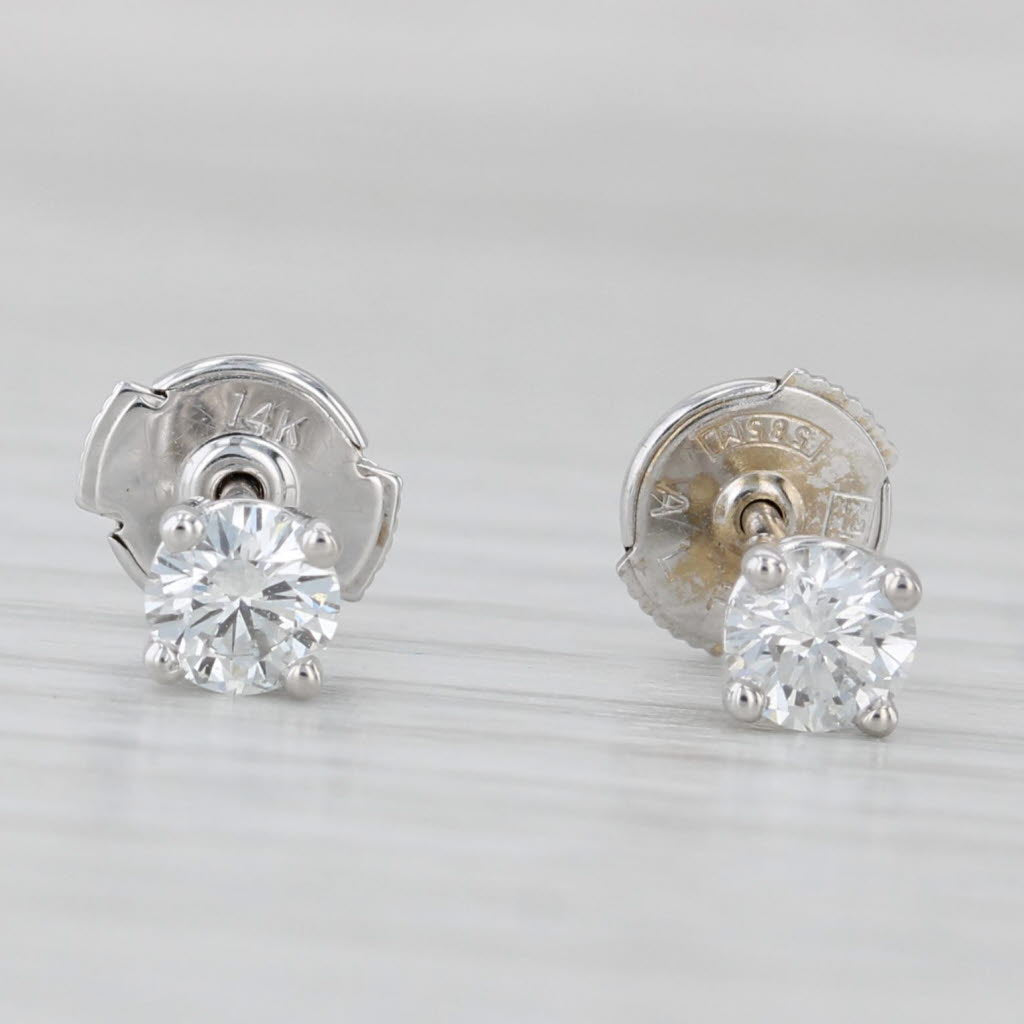 Light Gray 0.50ctw Round Solitaire Diamond Stud Earrings 14k White Gold Clutch Backs