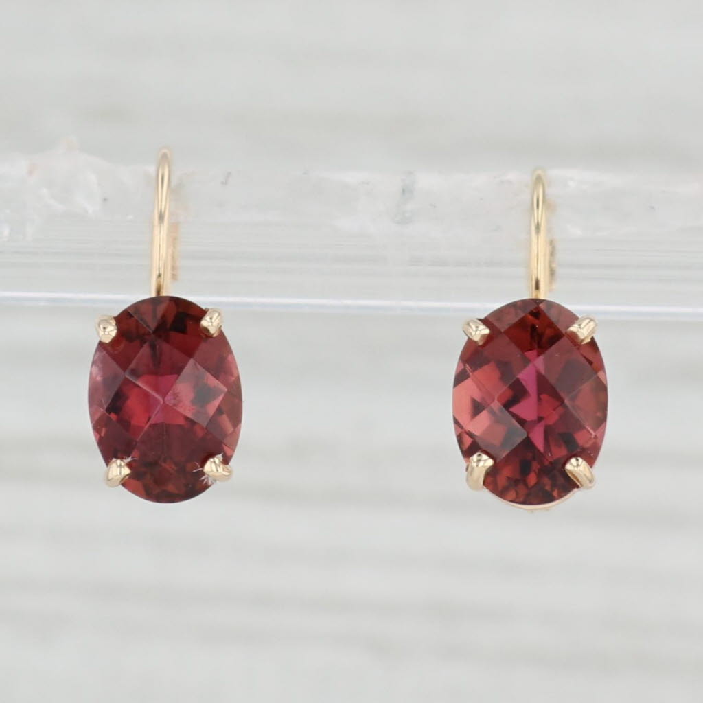 Light Gray 2.70ctw Oval Pink Tourmaline Earrings 14k Yellow Gold Leverbacks Drops