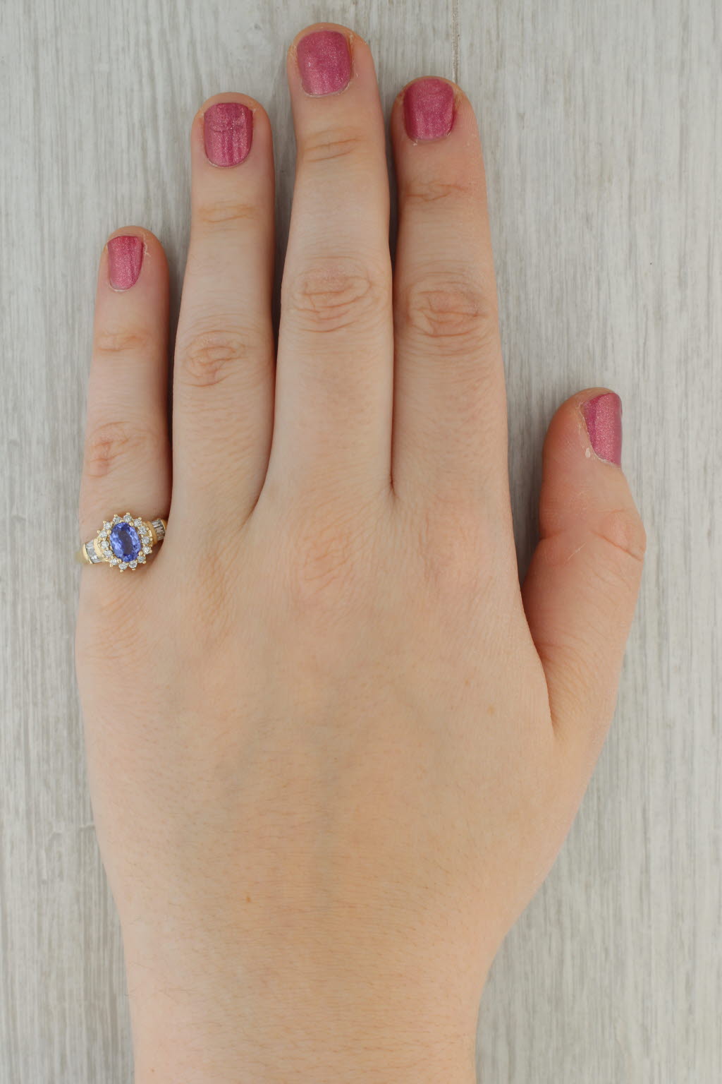 Rosy Brown 1.20ctw Tanzanite Diamond Halo Ring 14k Yellow Gold Size 7.25 Engagement