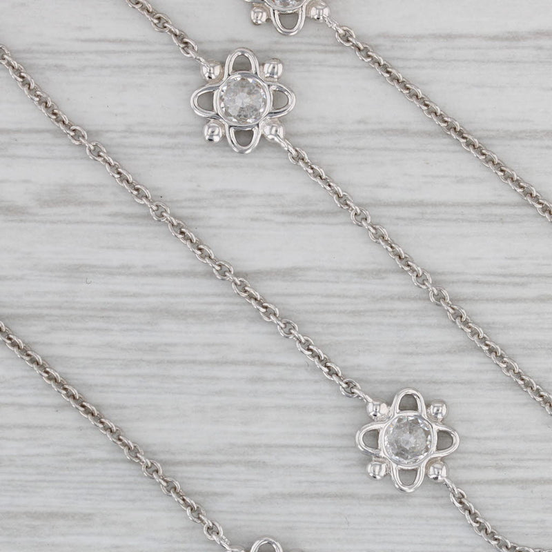 Cubic Zirconia Flower Station Lariat Tassel Necklace Sterling Silver Adjustable