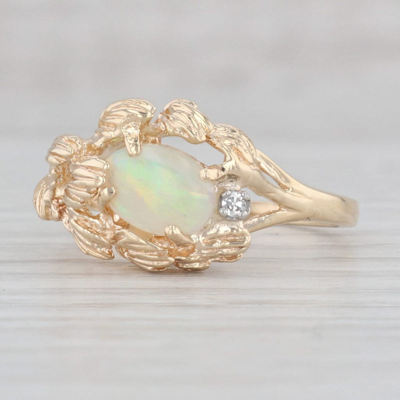 Light Gray Opal Diamond Ring 14k Yellow Gold Size 9.25 Oval Cabochon