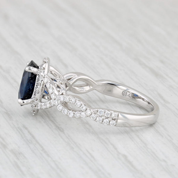New 2.57ctw Oval Sapphire Diamond Halo Engagement Ring 14k White Gold GIA