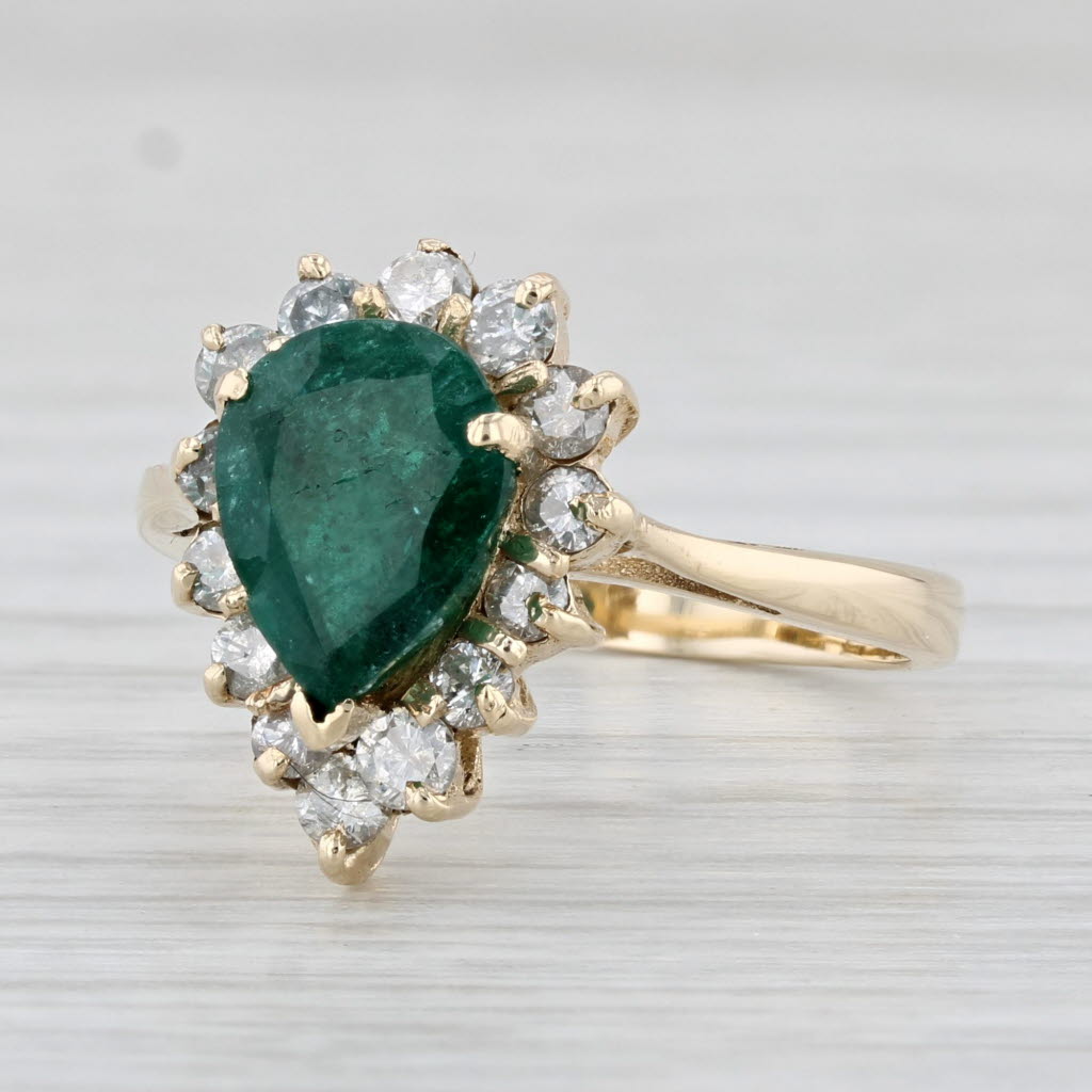 Light Gray 1.70ctw Pear Emerald Diamond Halo Ring 14k Yellow Gold Size 6.75