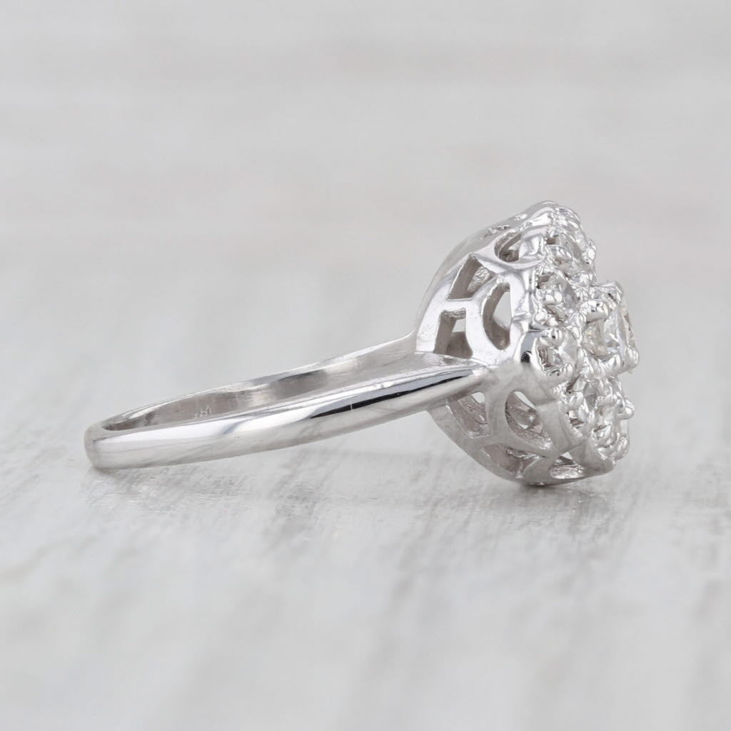 Vintage 0.96ctw Diamond 3-Stone Halo Ring 14k White Gold Size 6.25