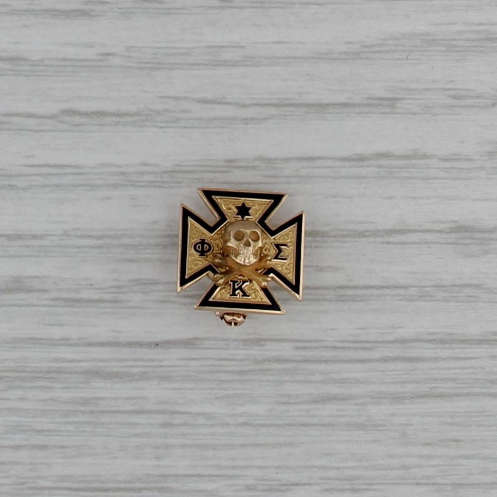 Mini Sigma Phi Kappa Skull Cross Pin 10k Gold 1928 Greek Fraternity Badge