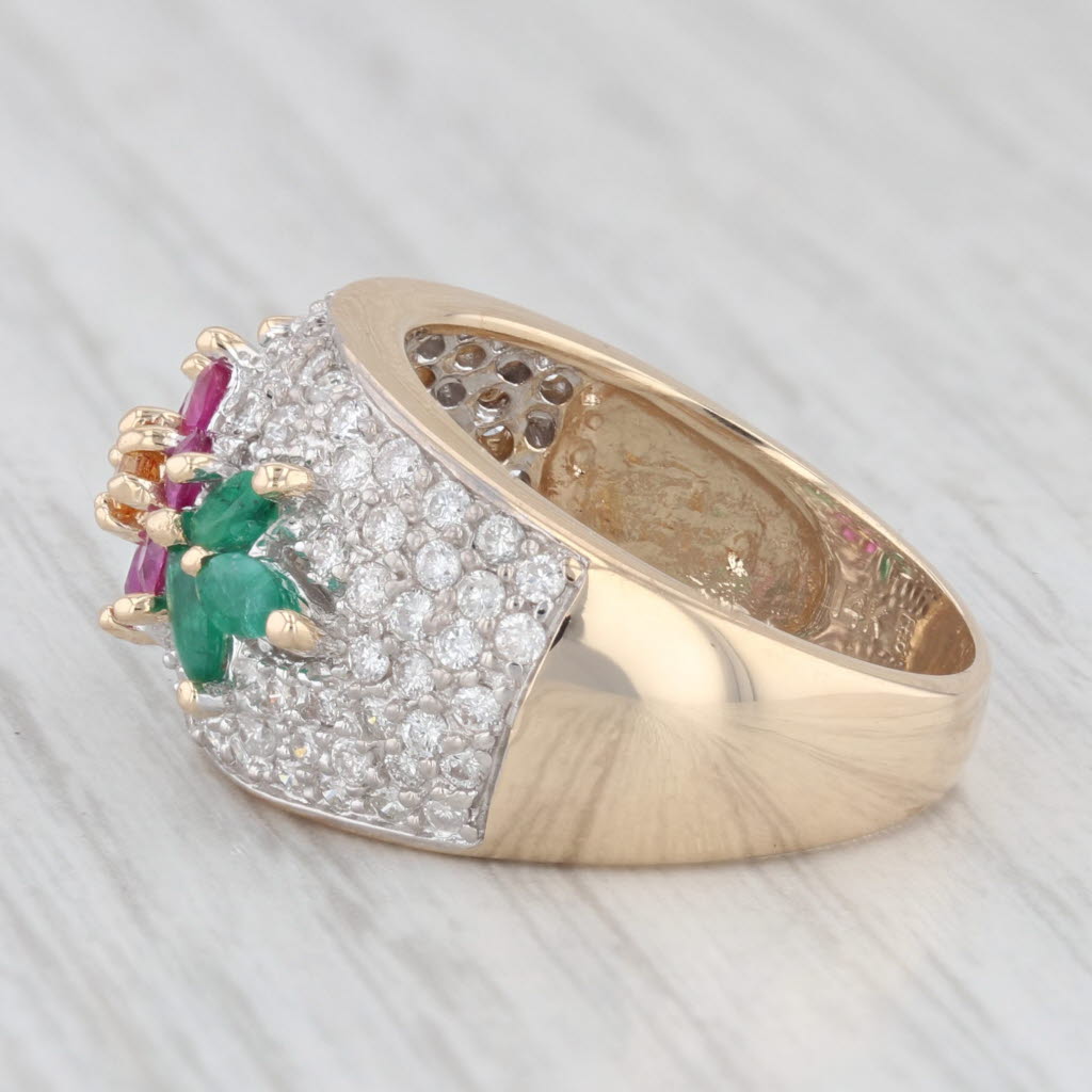 Light Gray 1.56ctw Gemstone Flower Ring 14k Gold Diamond Ruby Emerald Sapphire Size 6