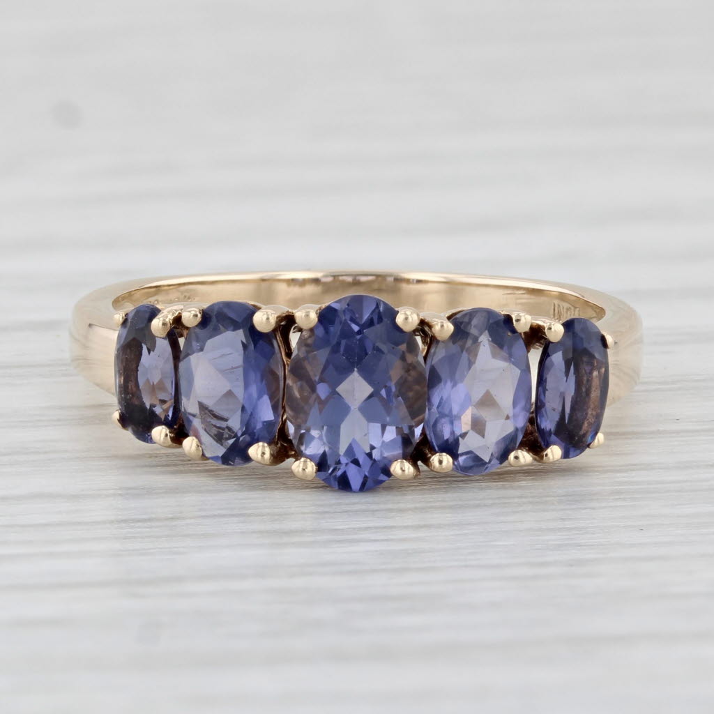 Light Gray 2.90ctw Purple Blue Iolite Tiered Ring 10k Yellow Gold Size 8