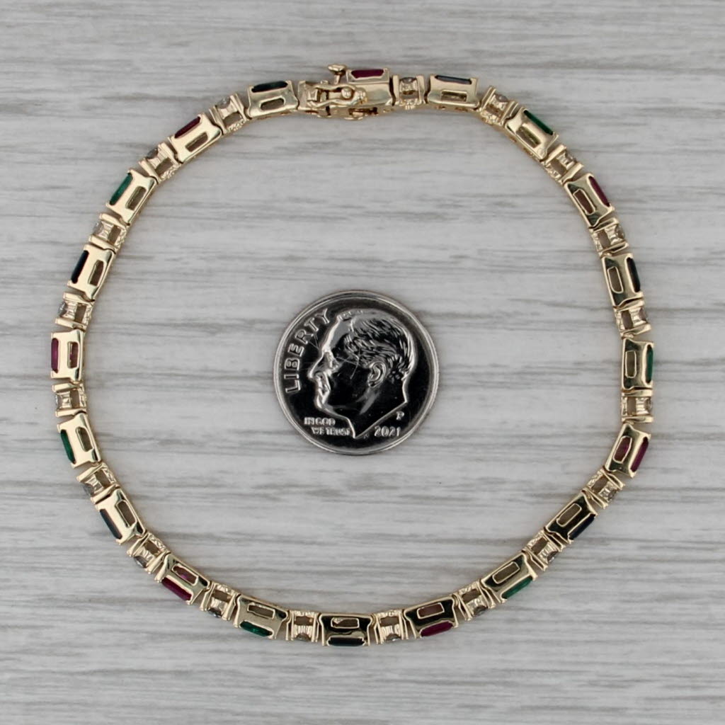 2.88ctw Gemstone Tennis Bracelet 10k Gold Diamond Ruby Sapphire Emerald 7" 2.5mm
