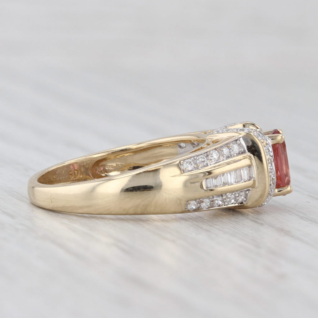 Light Gray 1.20ctw Pink Tourmaline Diamond Ring 14k Yellow Gold Size 7