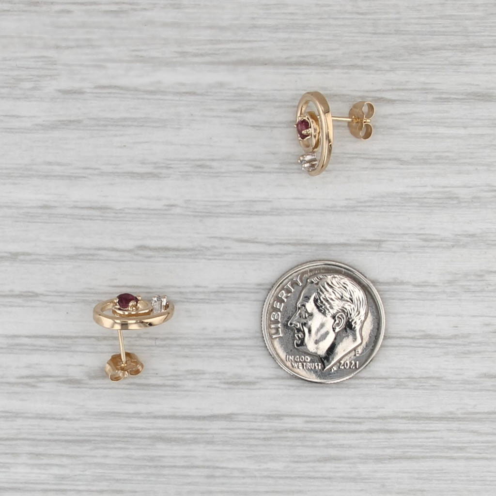 0.26ctw Ruby Diamond Swirl Stud Earrings 14k Yellow Gold Studs
