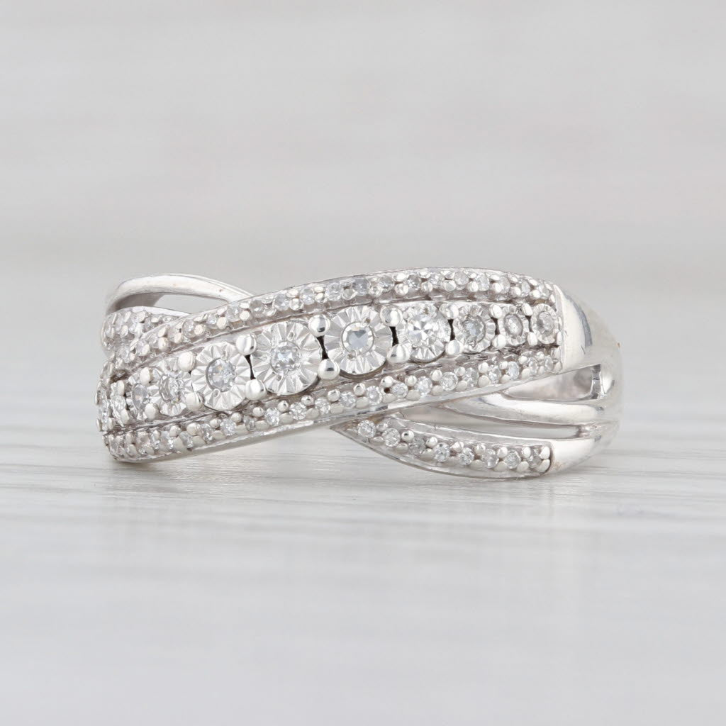 0.12ctw Diamond Crossover Ring Sterling Silver Size 7.25 Stackable Band
