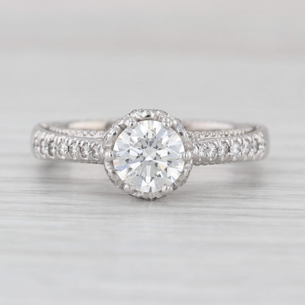 Veraggio 1.47ctw Diamond Halo Engagement Ring w/ Box GIA 18k White Gold Filigree