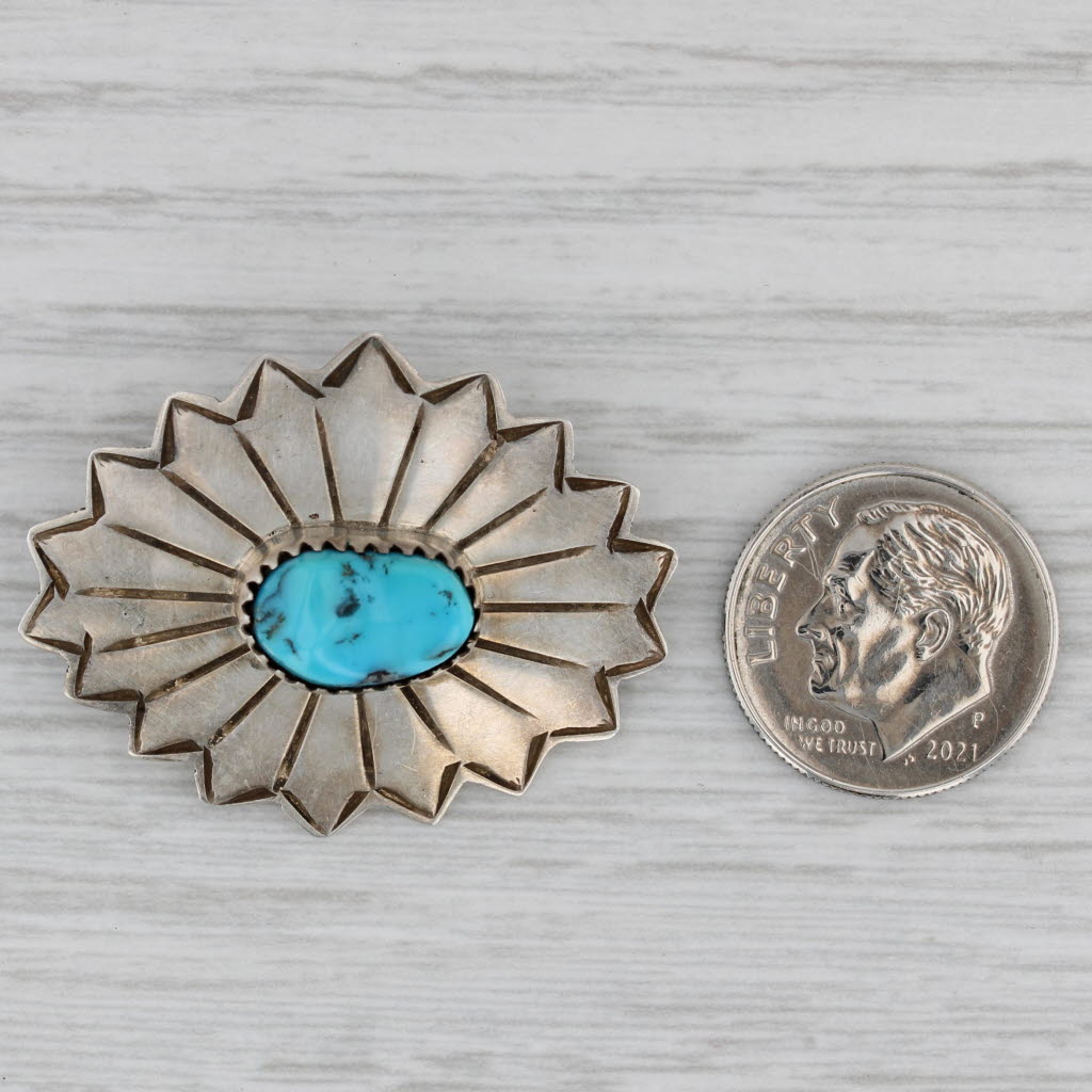 Gray Vintage Turquoise Brooch Lowe Sterling Silver Southwestern Pin