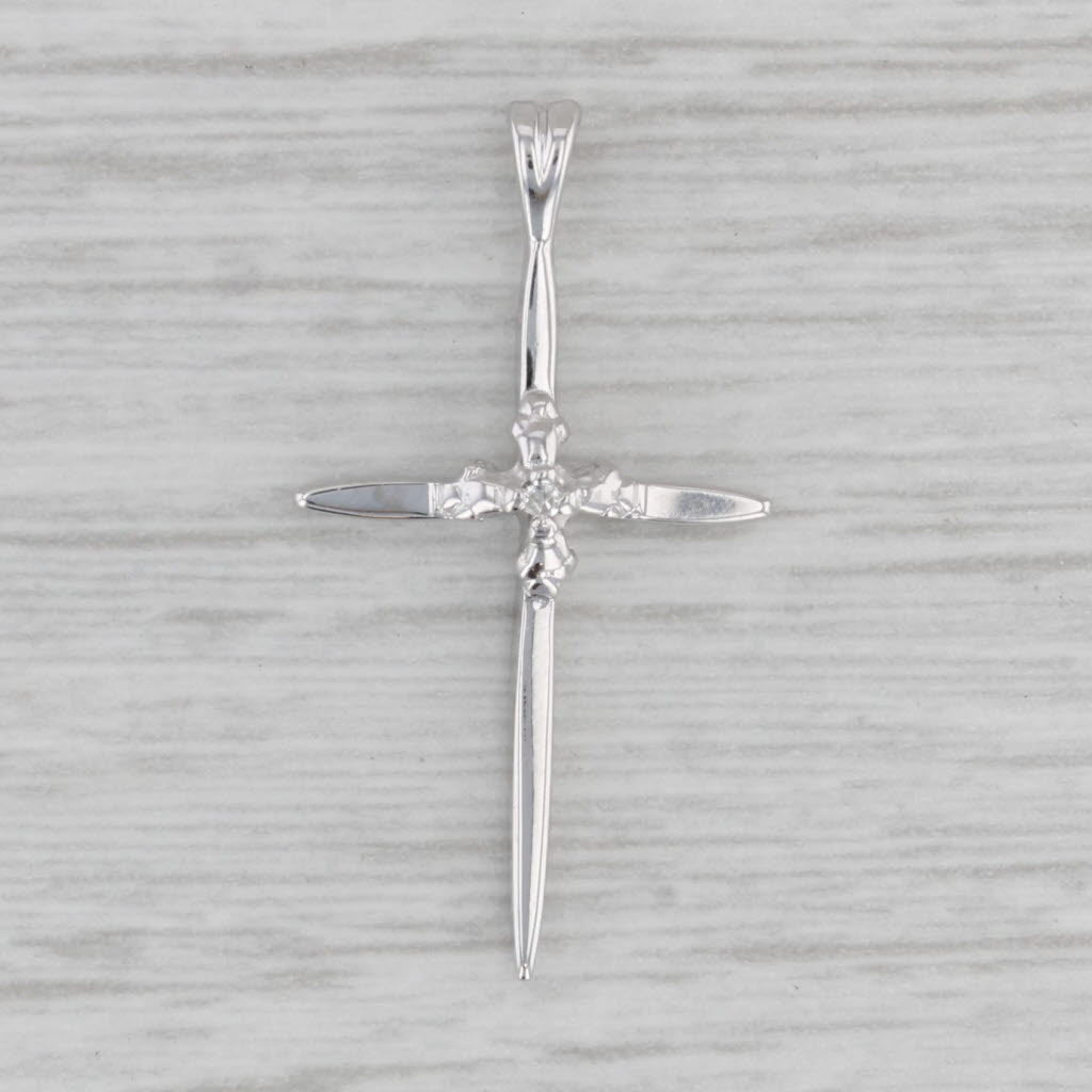 Gray Diamond Accented Cross Pendant 14k White Gold Religious Jewelry