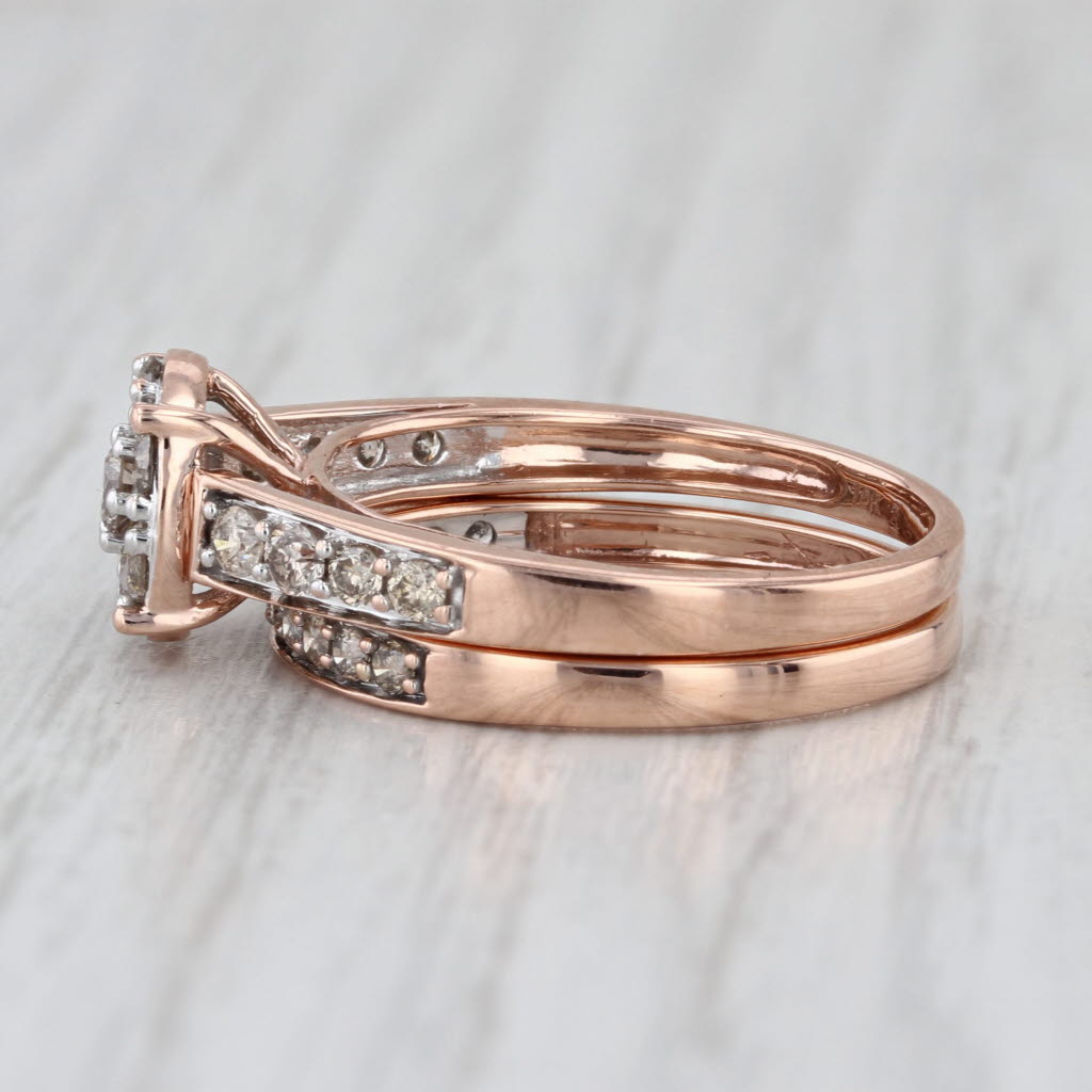0.86ctw Champagne Diamond Engagement Ring Wedding Band Bridal Set 10k Rose Gold