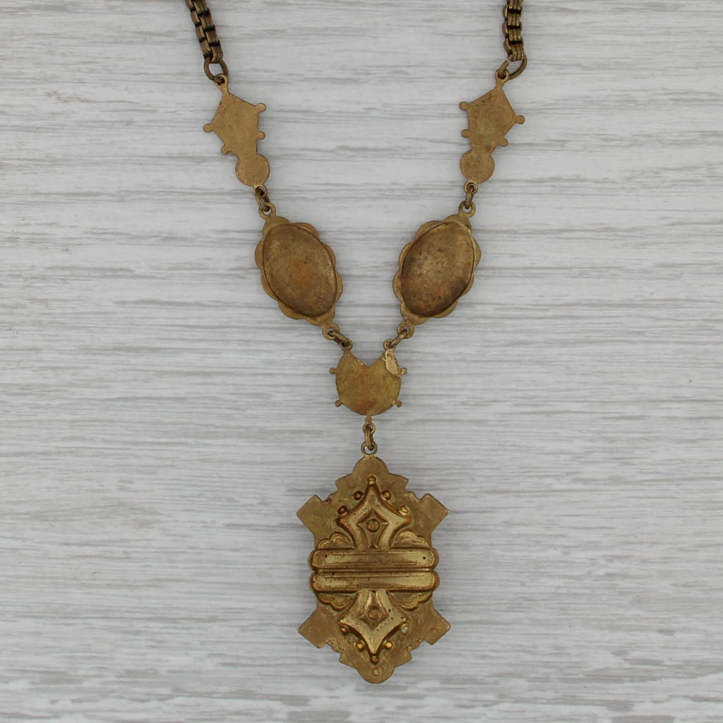 Antique Carved Shell Cameo Lavalier Pendant Necklace Gold Filled 16" Box Chain