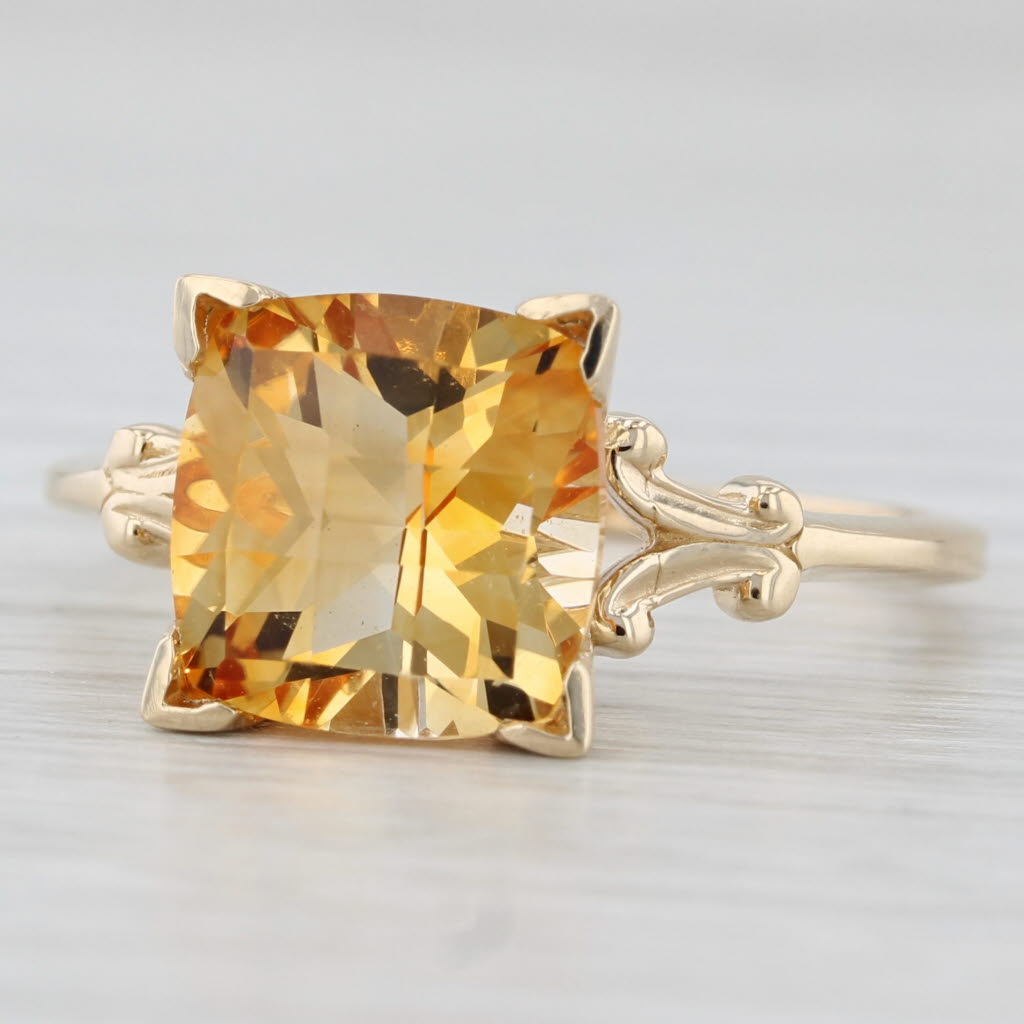 Light Gray 3.90ct Citrine Cushion Solitaire Ring 14k Yellow Gold Size 10