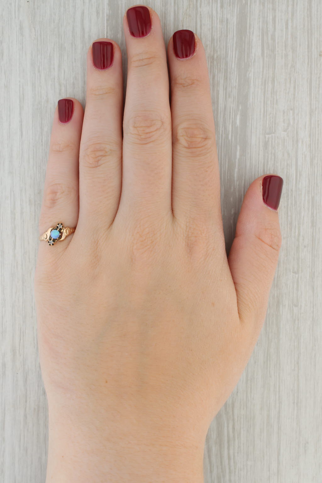 Tan Antique Diamond Opal Bypass Ring 10K Yellow Gold Size 6.5