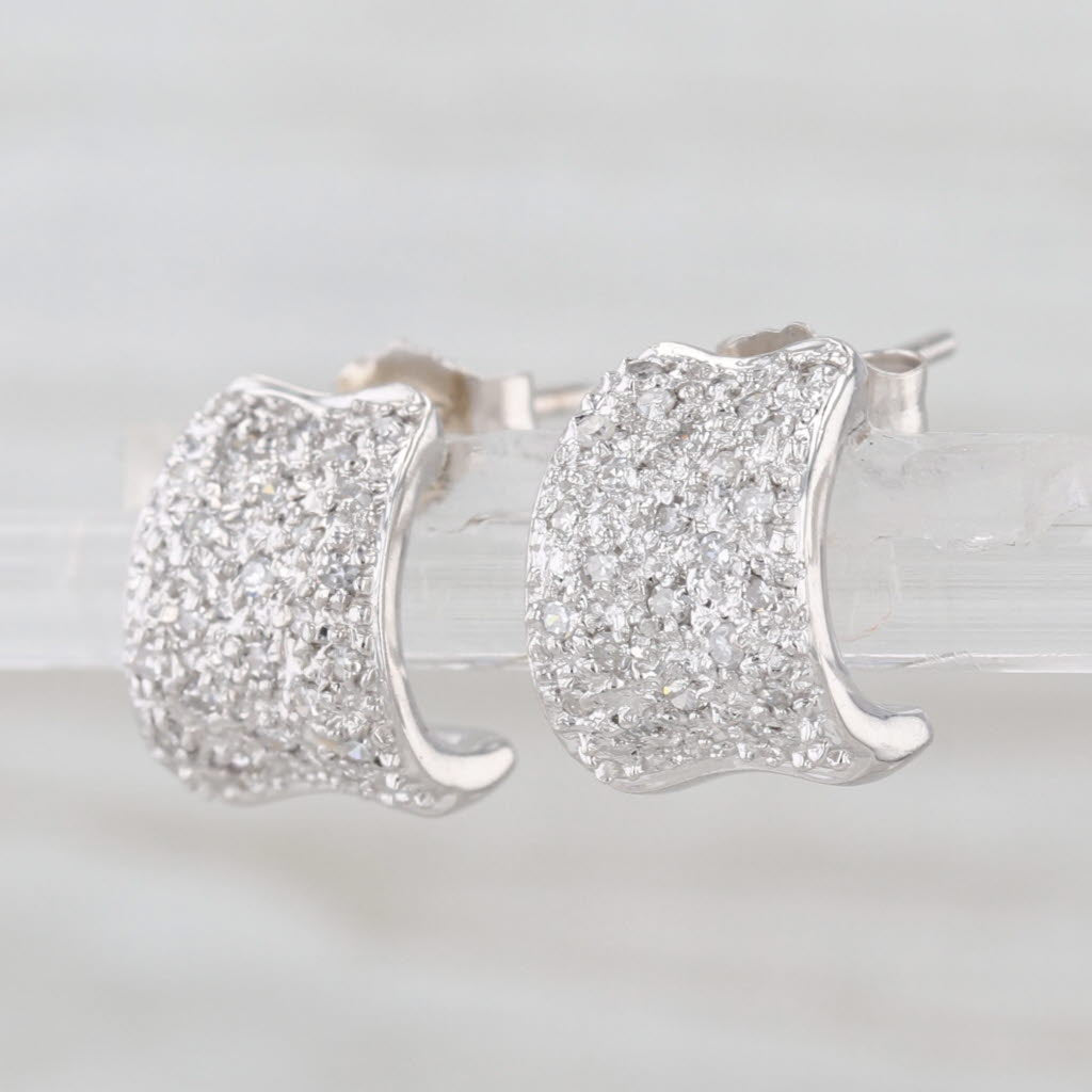 0.25ctw Diamond J-Hook Half Hoop Stud Earrings 14k White Gold Studs
