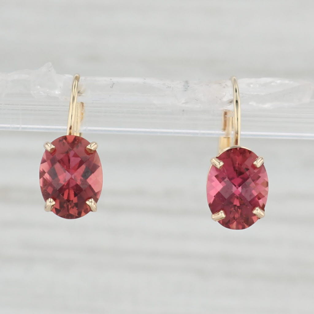 Light Gray 2.70ctw Oval Pink Tourmaline Drop Earrings 14k Yellow Gold Leverbacks