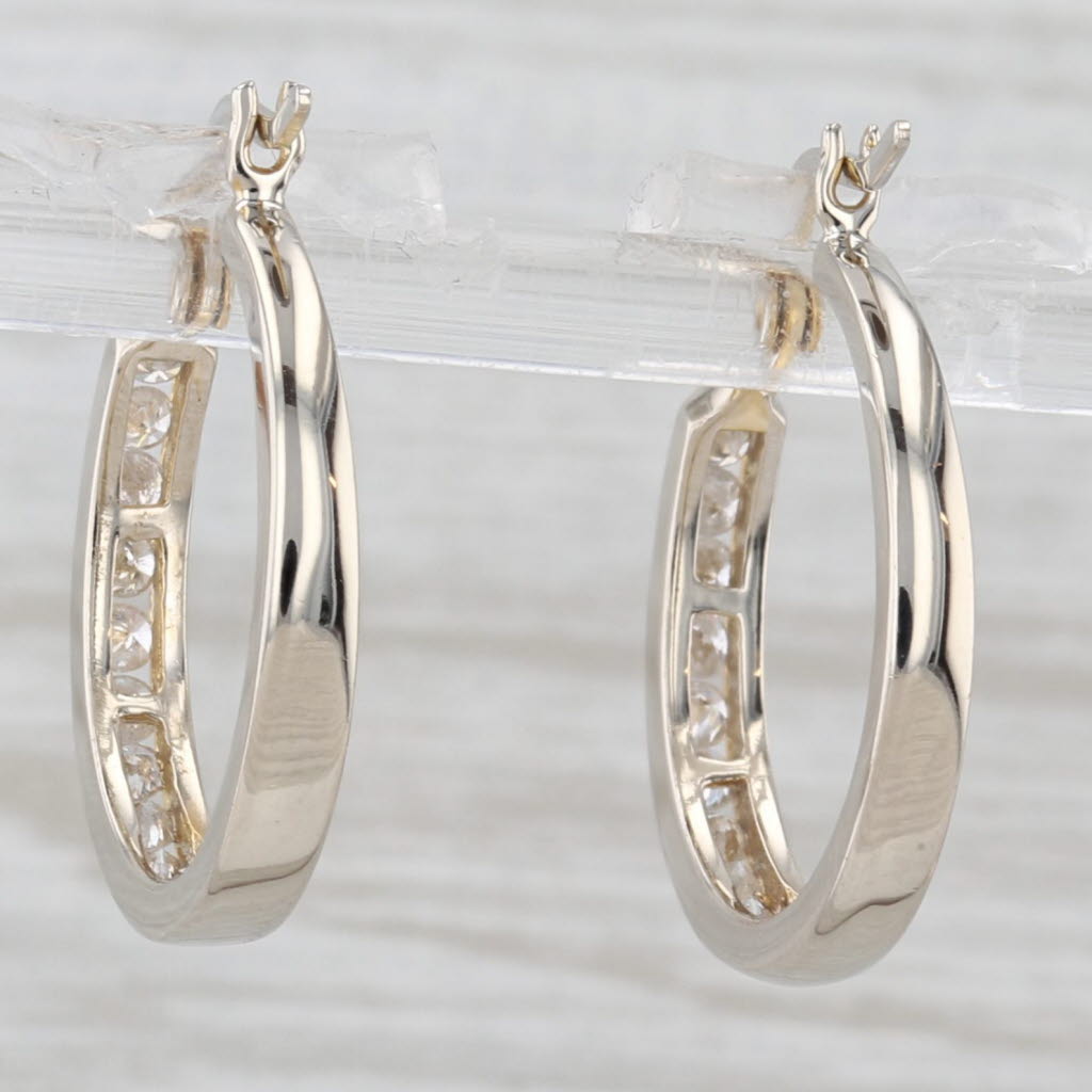 Light Gray 0.50ctw Diamond Hoop Earrings 14k Yellow Gold Snap Top Round Hoops