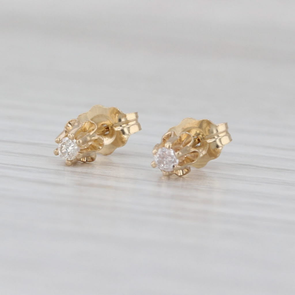 Diamond Round Solitaire Stud Earrings 10k Yellow Gold Studs